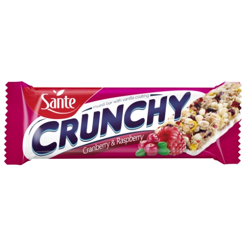 Vanilla-coated Crunchy Bar with cranberry and raspberry 40g